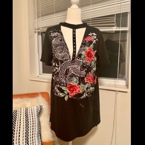 Black Floral & Skull Print Dress Size M